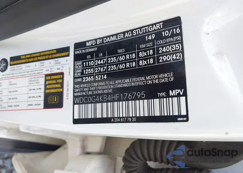 2017 Mercedes-Benz Glc 300 4Matic z USA, uszkodzony, nr VIN WDC0G4KB4HF176795